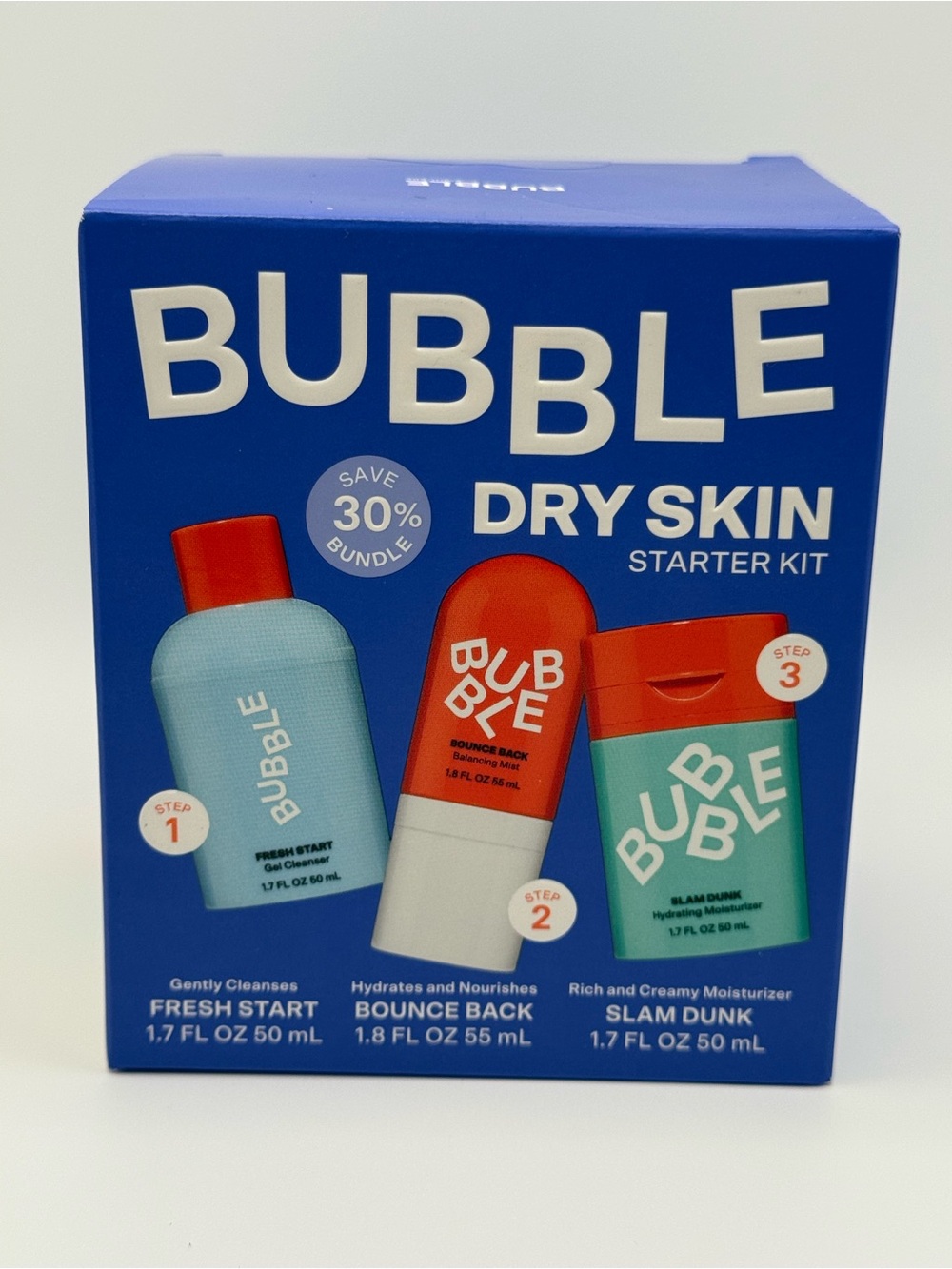 Bubble Dry Skin Starter Kit 3 Piece Skincare Set New Sealed